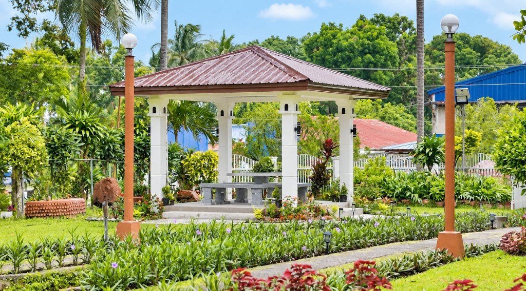 Shalom Haven Prayer Garden Gazebo at Central Philippine Adventist College, surrounded by landscaped gardens